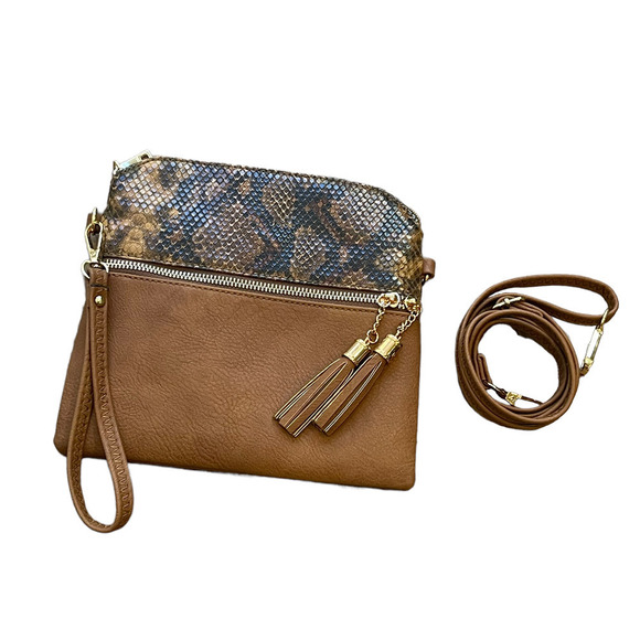 Jen and Co Tara mixed Media Snake Skin Crossbody/ Wristlet Handbag - Picture 3 of 10